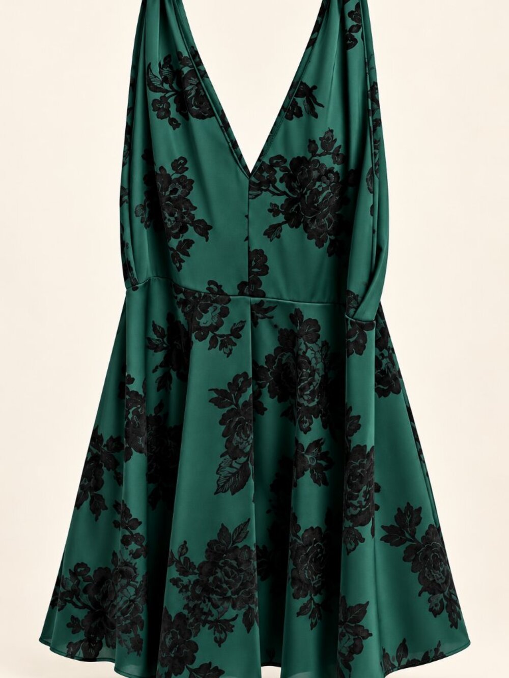 Emerald Black Floral Satin Cocktail Dress